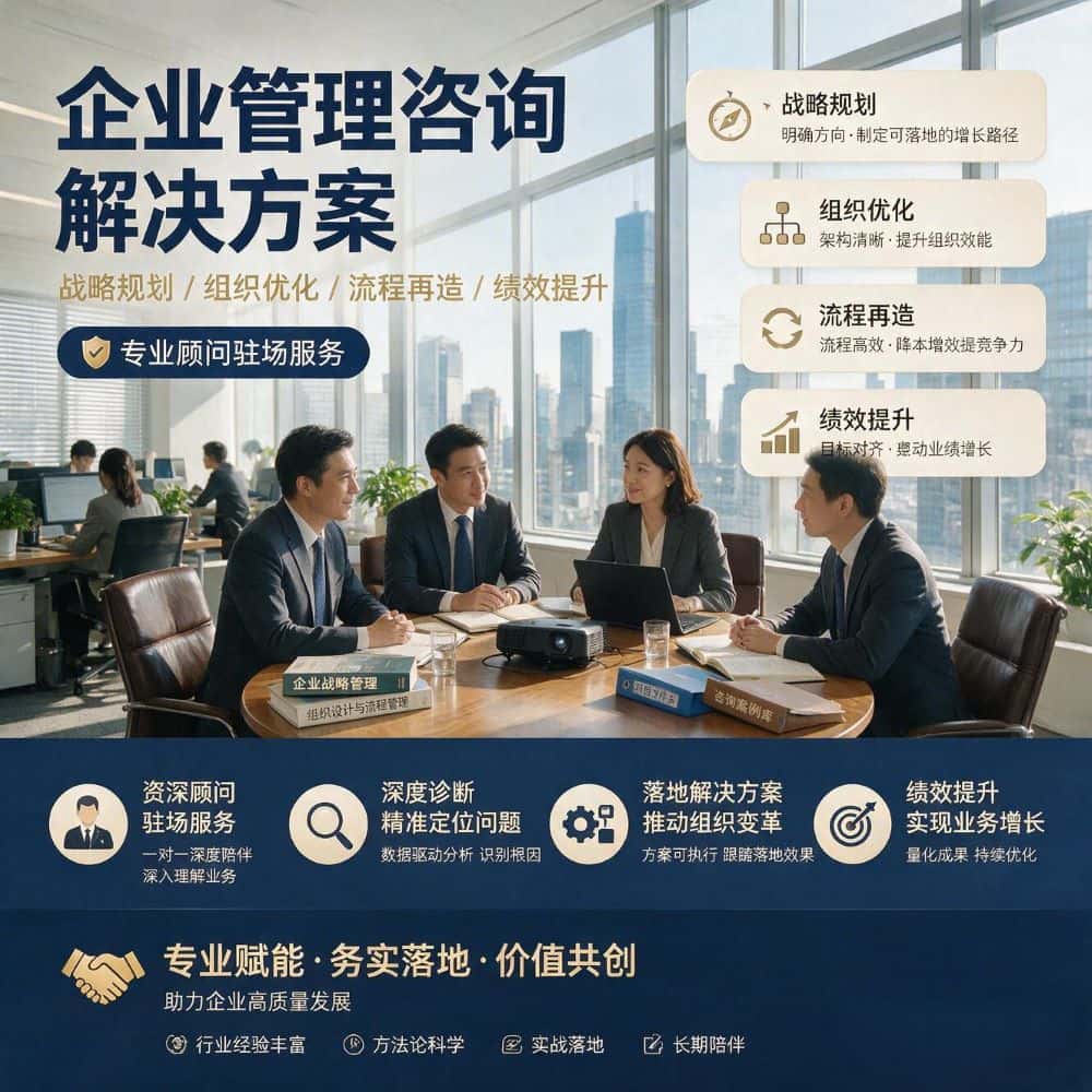 【企业管理咨询】战略规划/组织优化/流程再造/绩效提升—专业顾问驻场服务